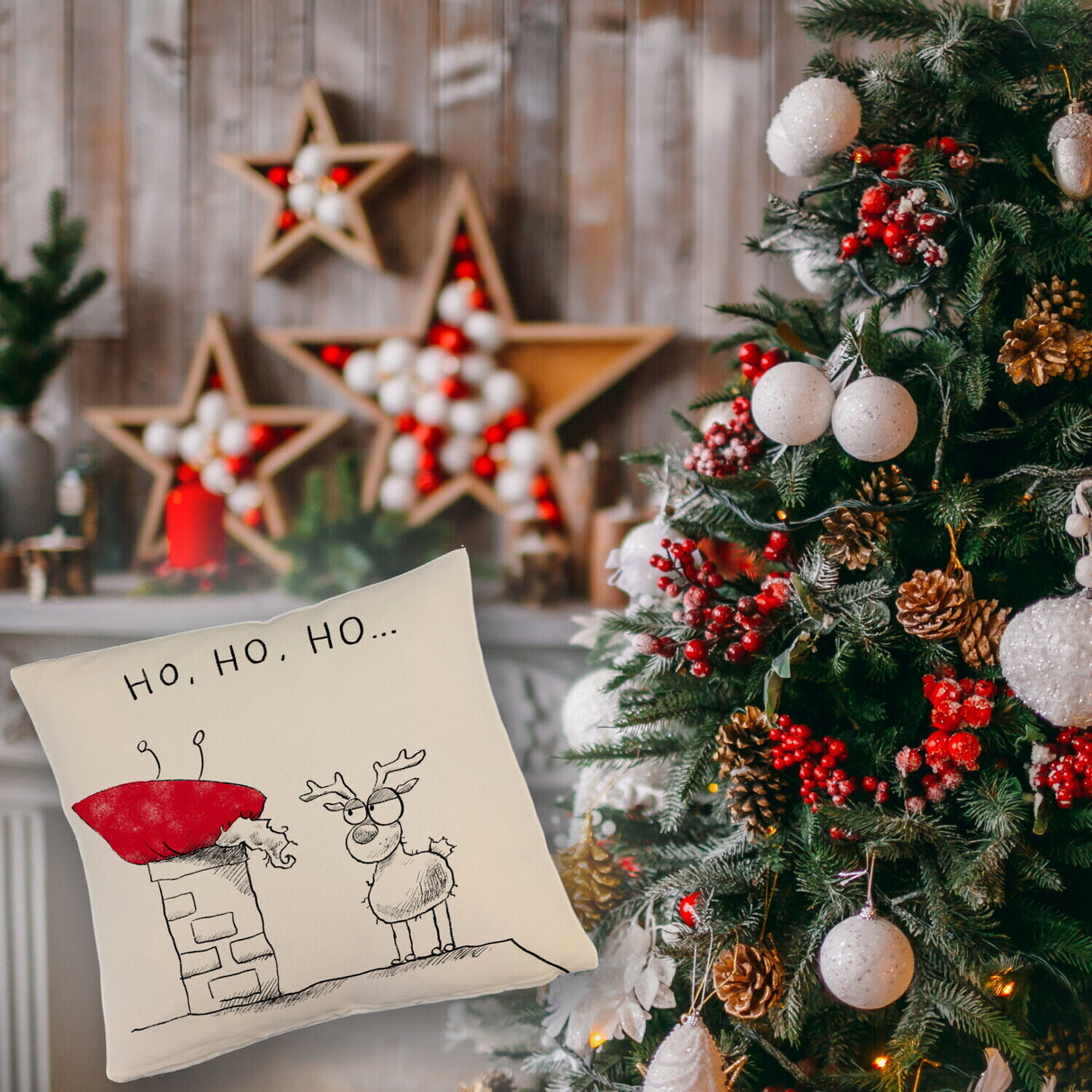 Weihnachtsmann am Naschen Kissen mit Spruch Erwischt