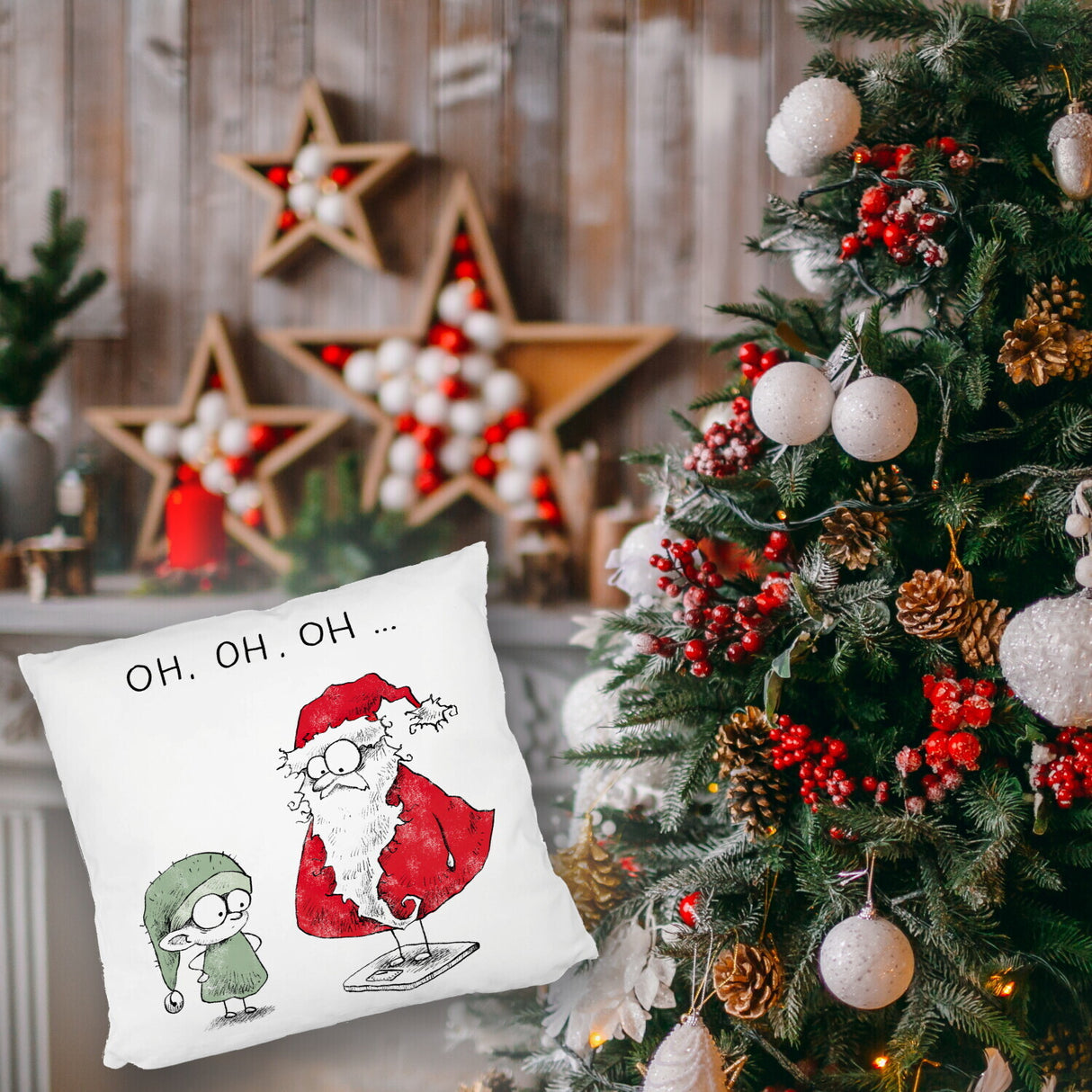 Weihnachtsmann am Naschen Kissen mit Spruch Erwischt