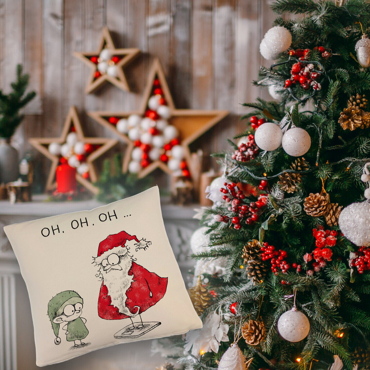 Weihnachtsmann am Naschen Kissen mit Spruch Erwischt
