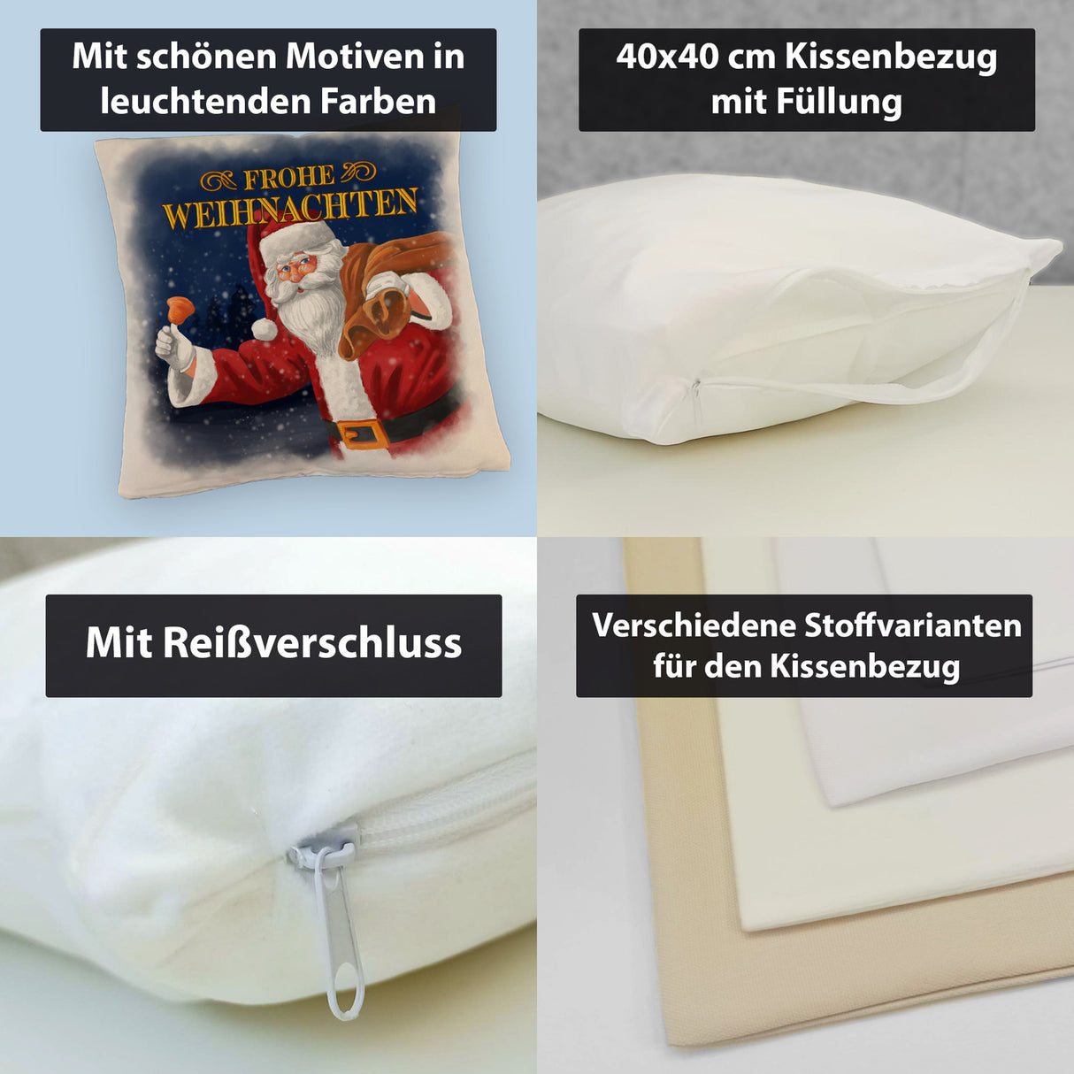 Traditioneller Weihnachtsmann Kissen mit Spruch Frohe Weihnachten