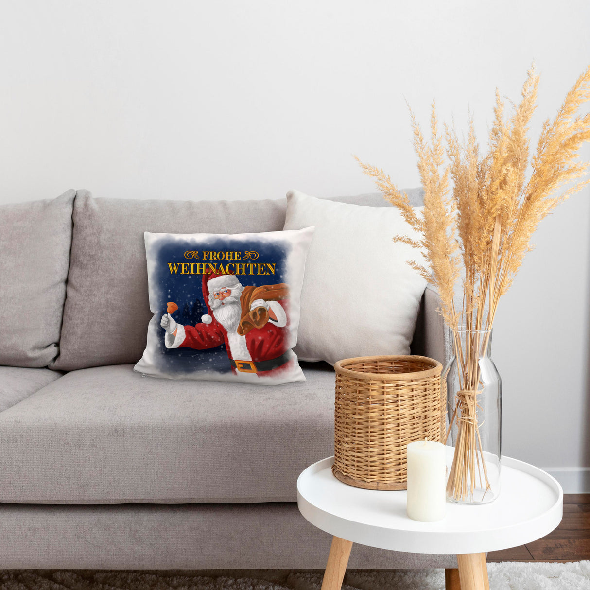 Traditioneller Weihnachtsmann Kissen mit Spruch Frohe Weihnachten