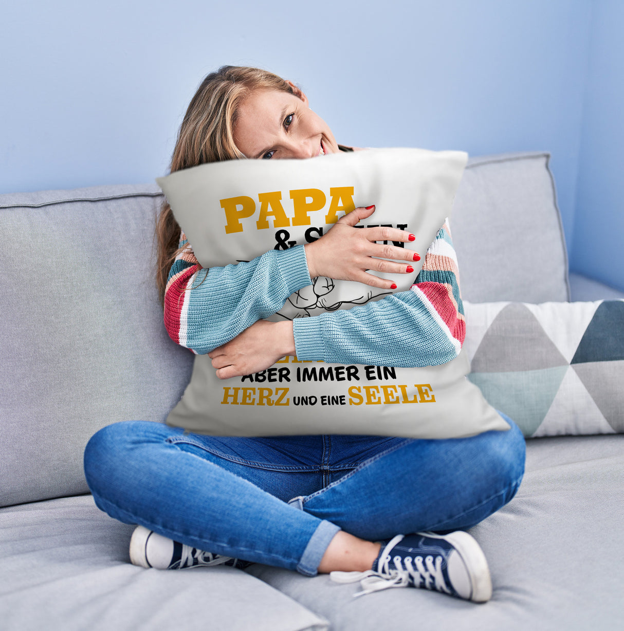 Papa & Sohn Kissen mit Spruch Ein Herz und eine Seele