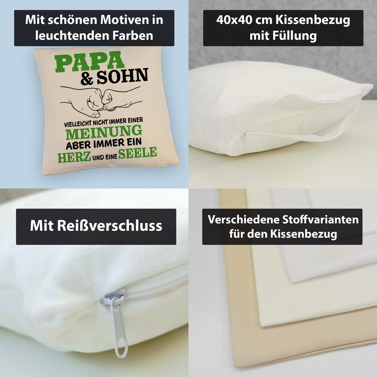 Papa & Sohn Kissen mit Spruch Ein Herz und eine Seele