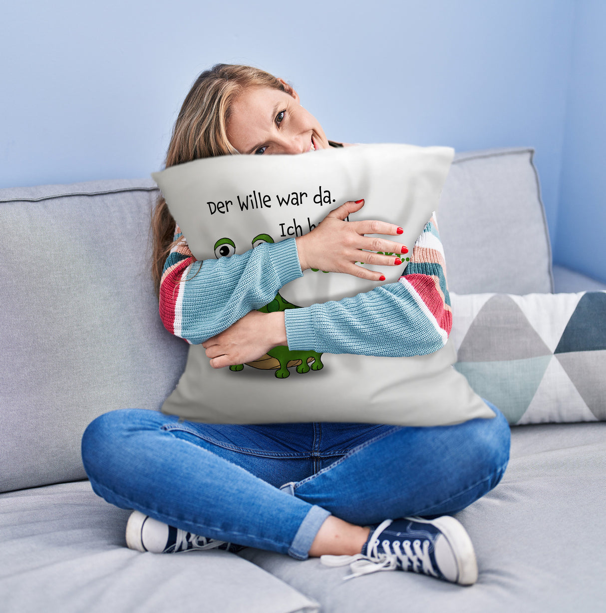 Freches Monster Kissen mit lustigem Spruch