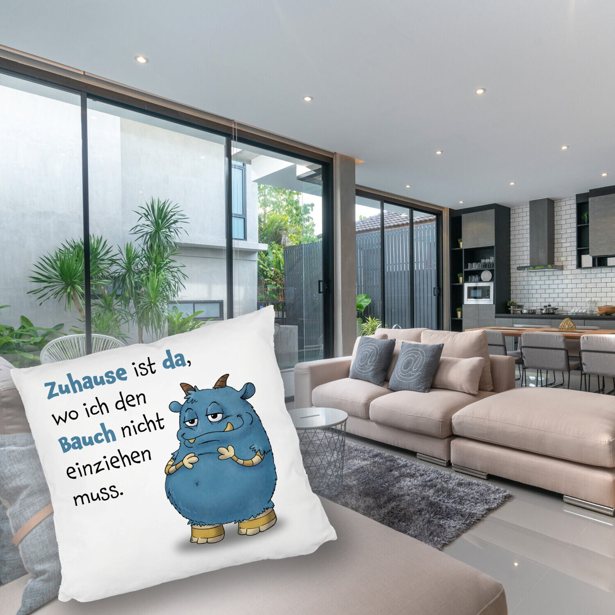 Freches Monster Kissen mit lustigem Spruch