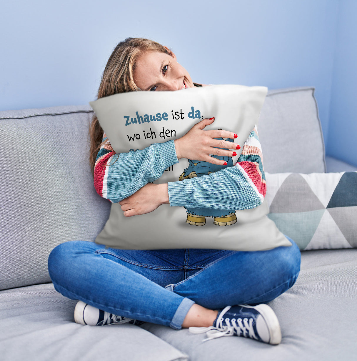 Freches Monster Kissen mit lustigem Spruch