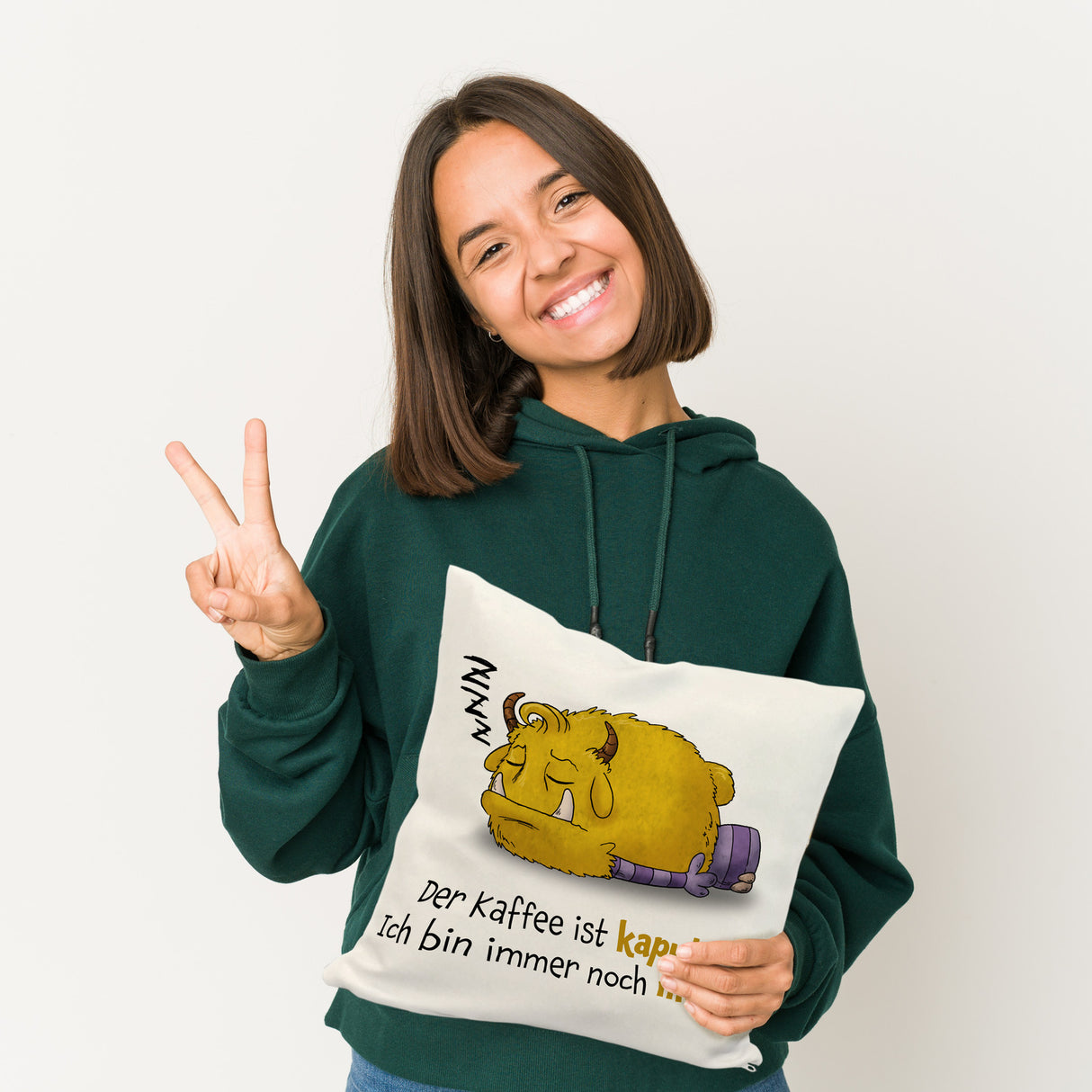 Freches Monster Kissen mit lustigem Spruch