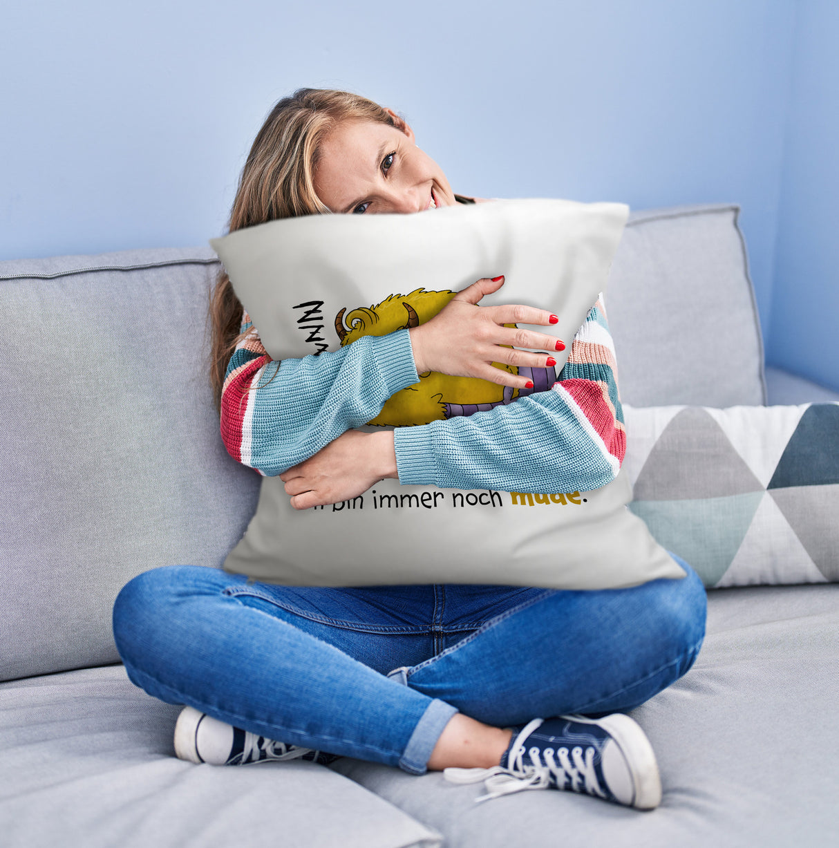 Freches Monster Kissen mit lustigem Spruch