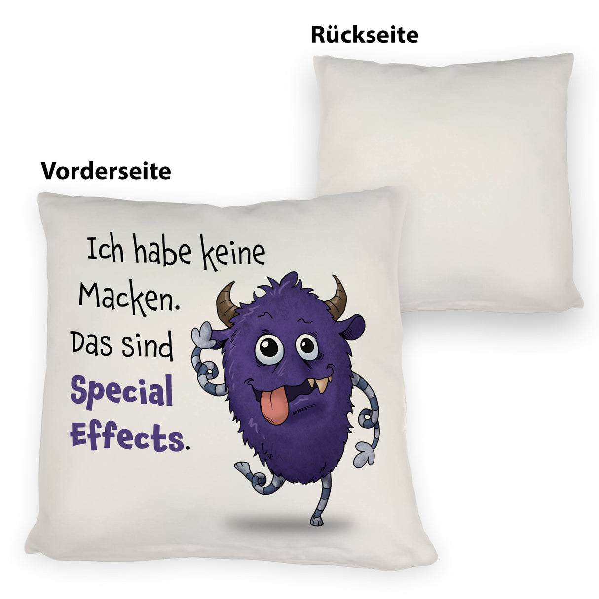 Freches Monster in dunkelblau Kissen mit lustigem Spruch