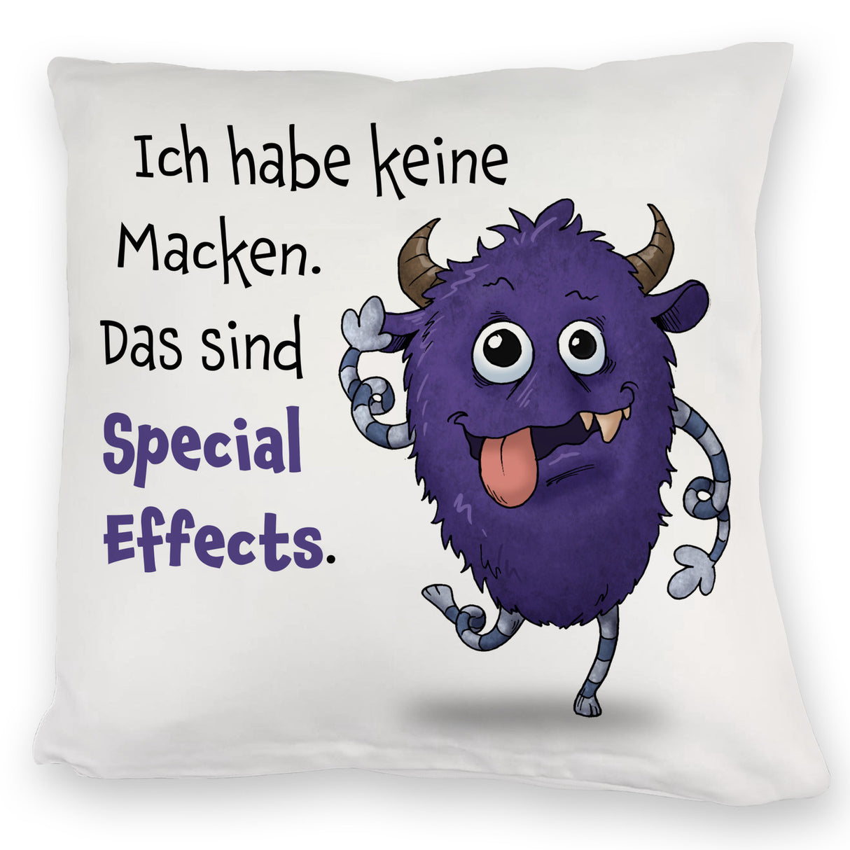 Freches Monster in dunkelblau Kissen mit lustigem Spruch