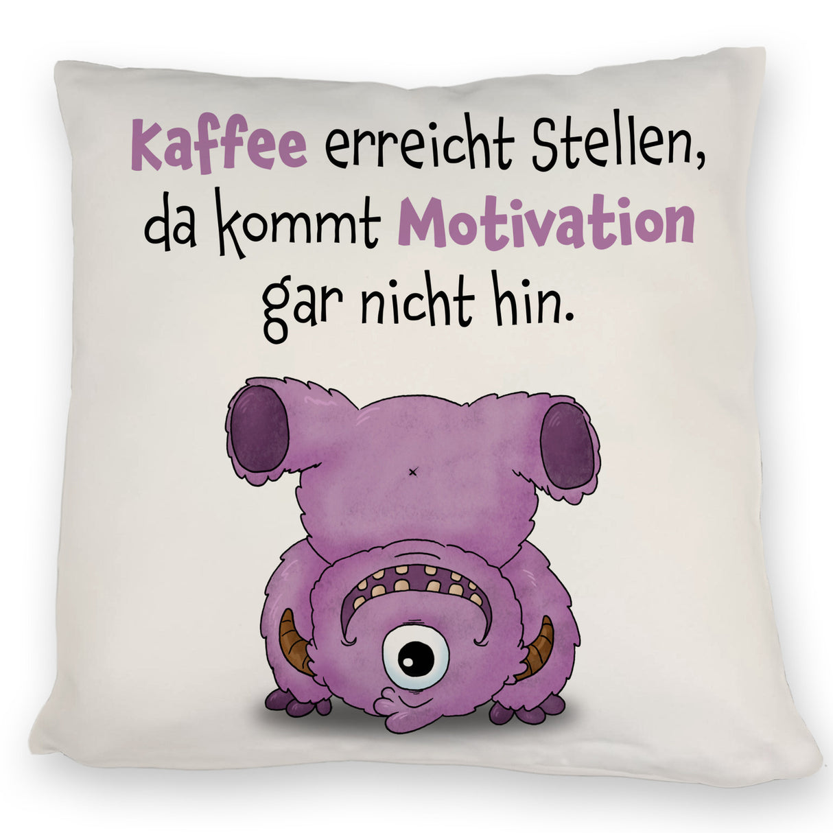 Freches Monster in dunkelblau Kissen mit lustigem Spruch
