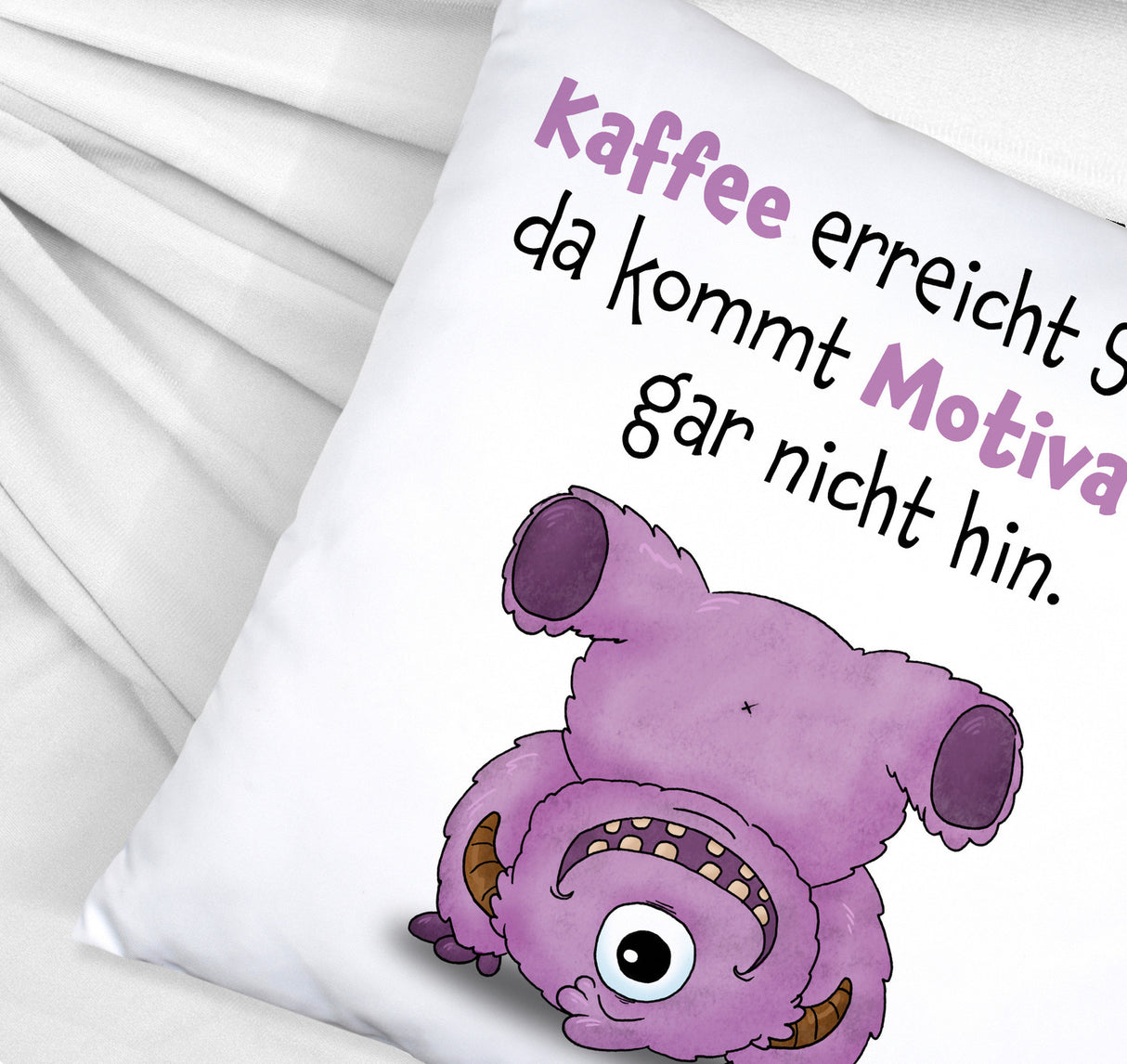 Freches Monster in dunkelblau Kissen mit lustigem Spruch