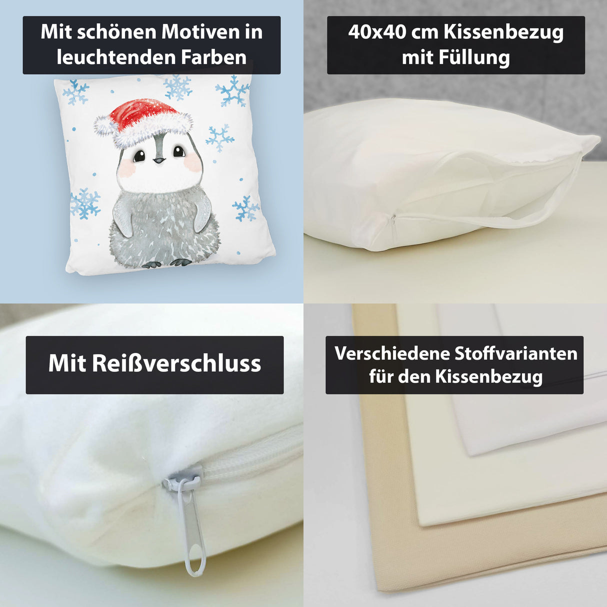 Pinguin mit roter Mütze Kissen