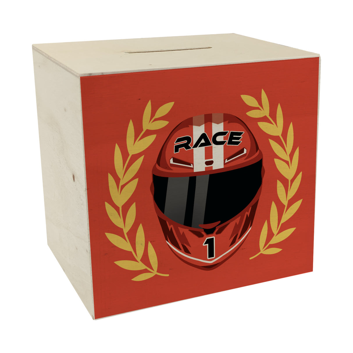 Motorsport-Helm Spardose mit Siegerkranz