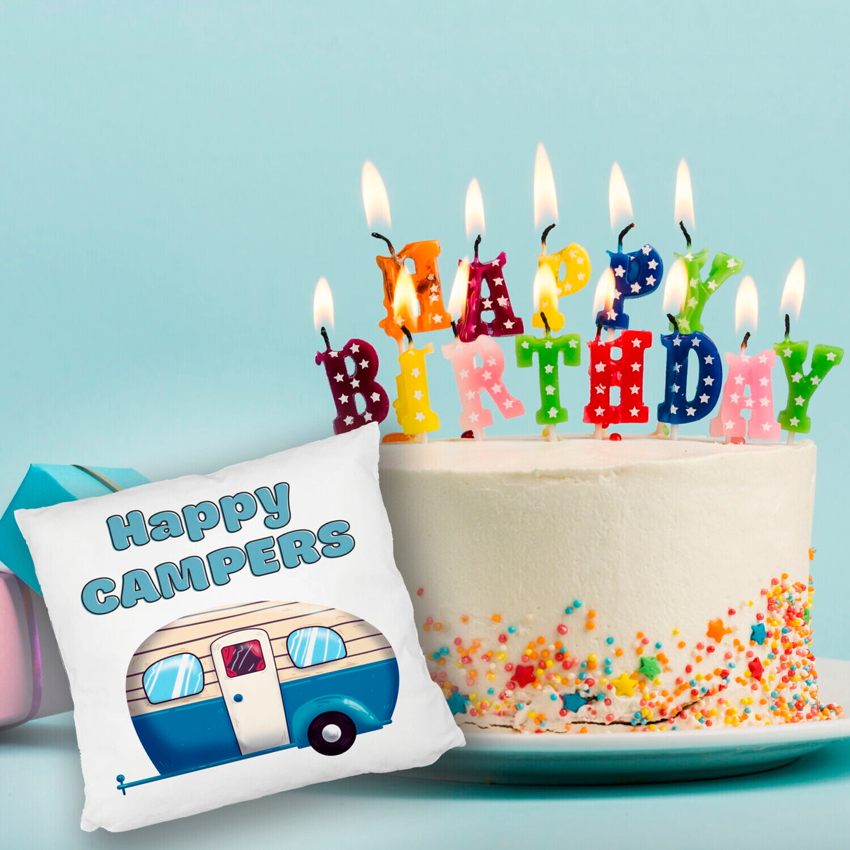 Wohnwagen Kissen mit Spruch Happy Campers