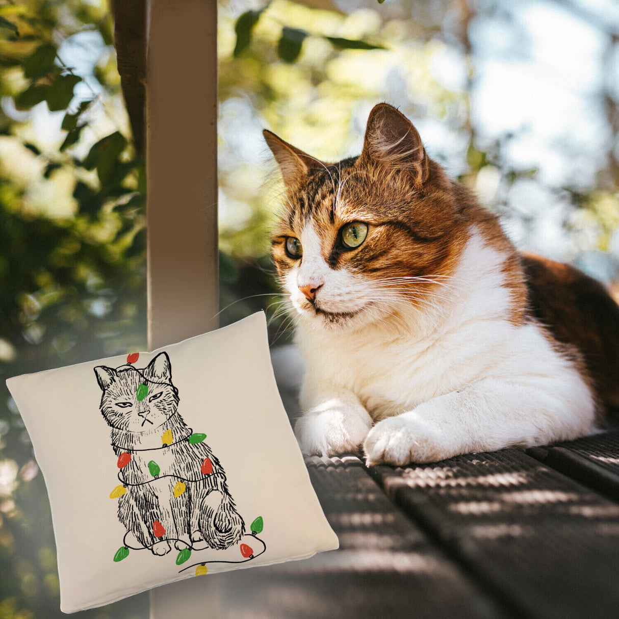 Katze mit Lichterkette Kissen
