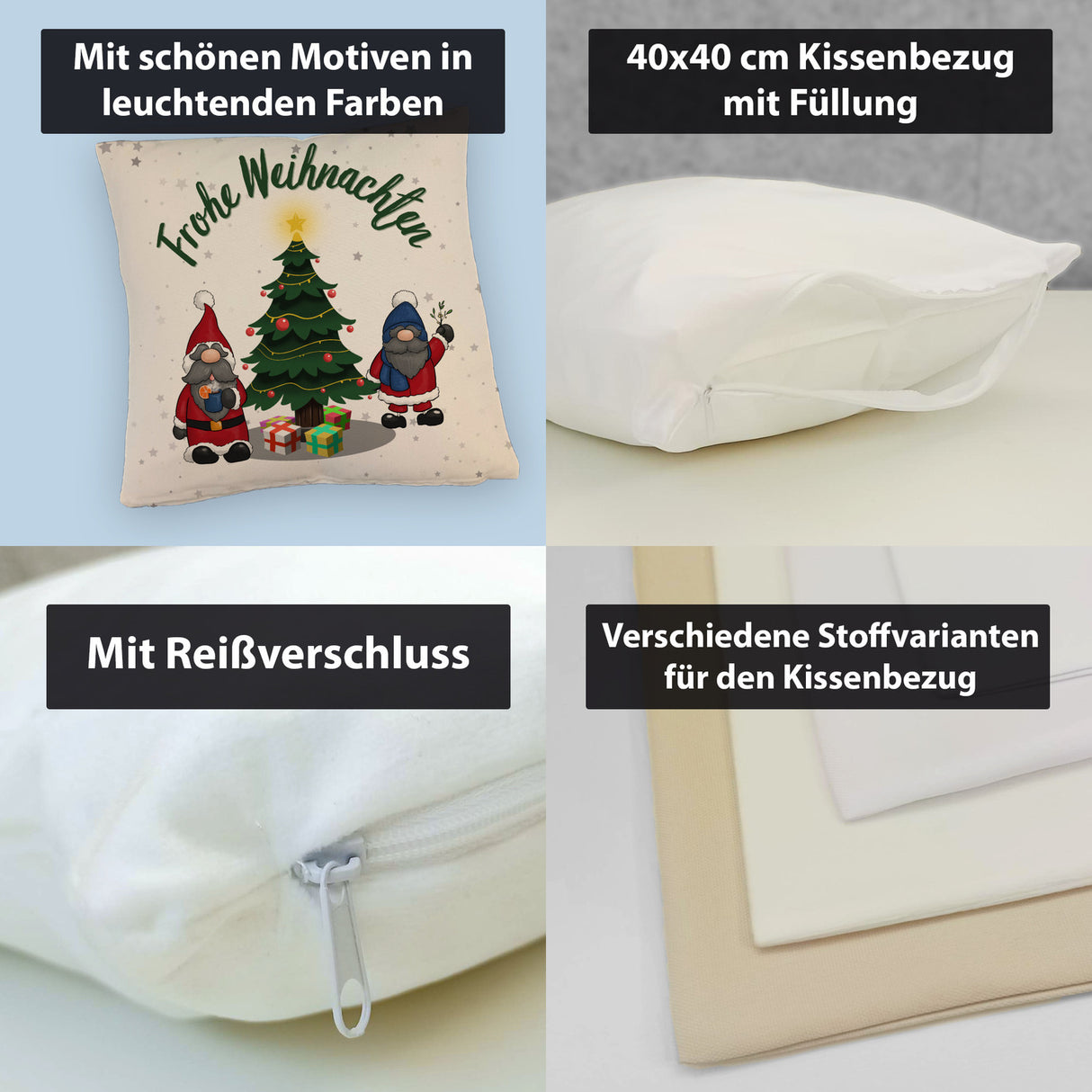 Weihnachtswichtel Kissen mit Spruch Frohe Weihnachten