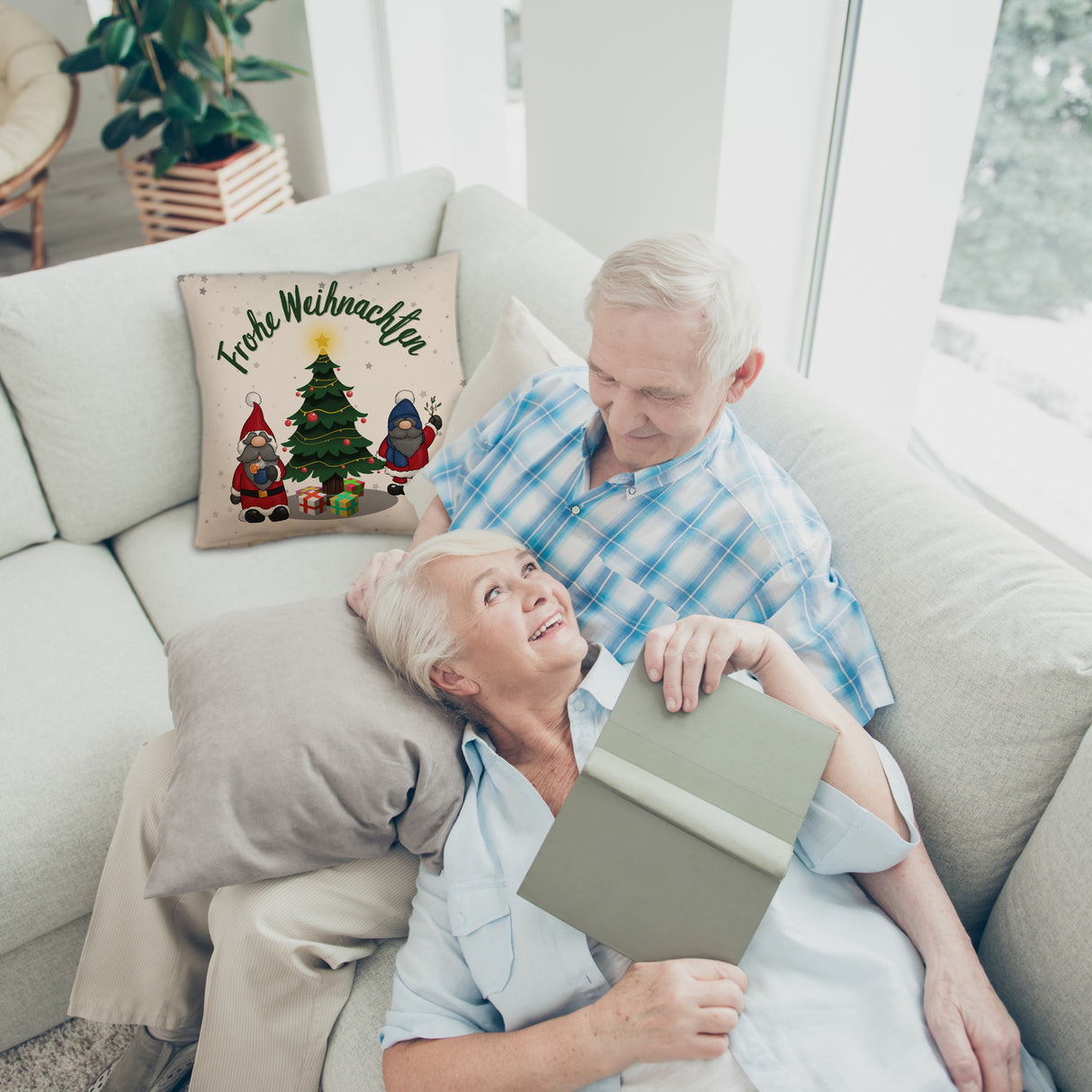 Weihnachtswichtel Kissen mit Spruch Frohe Weihnachten