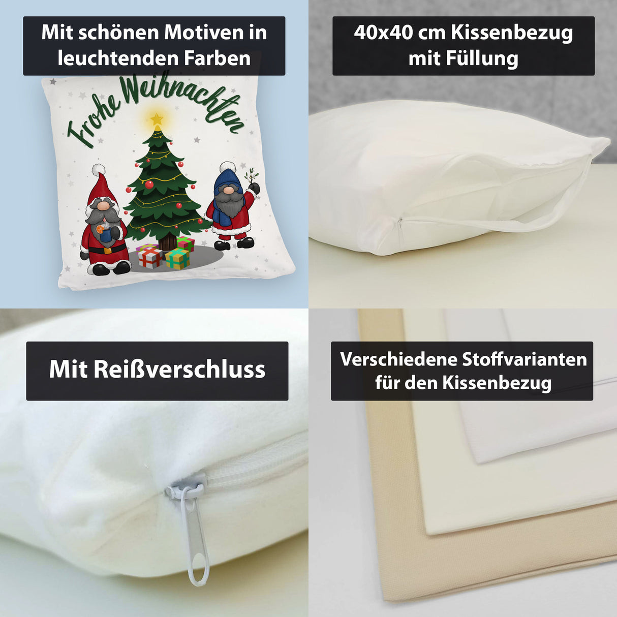 Weihnachtswichtel Kissen mit Spruch Frohe Weihnachten