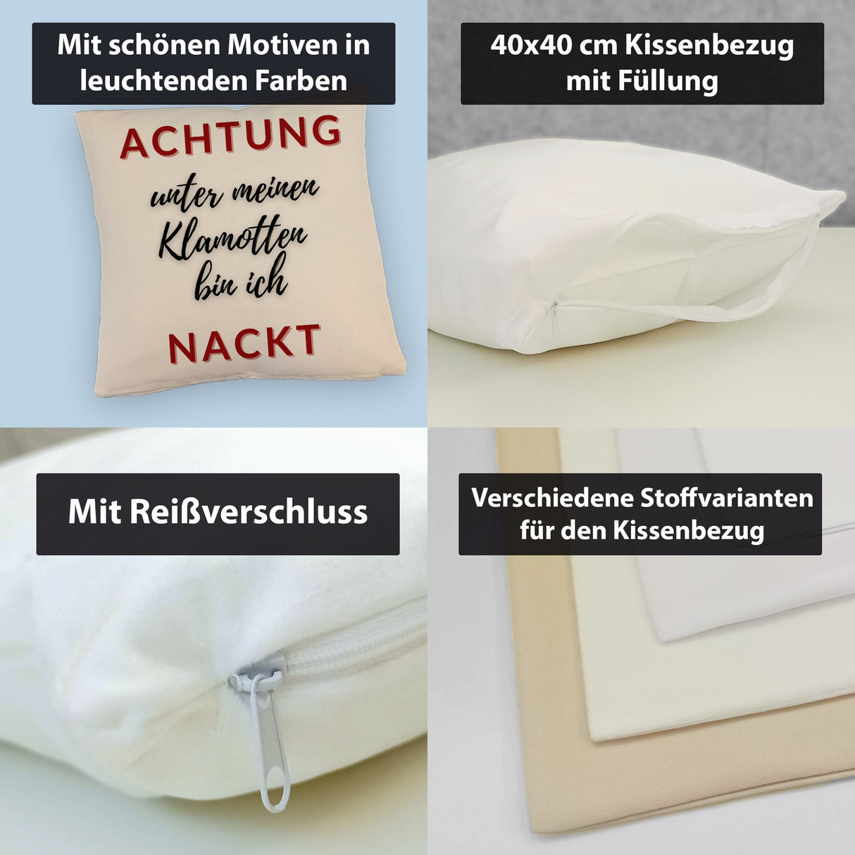 Achtung Kissen mit Spruch unter meinen Klamotten bin ich nackt