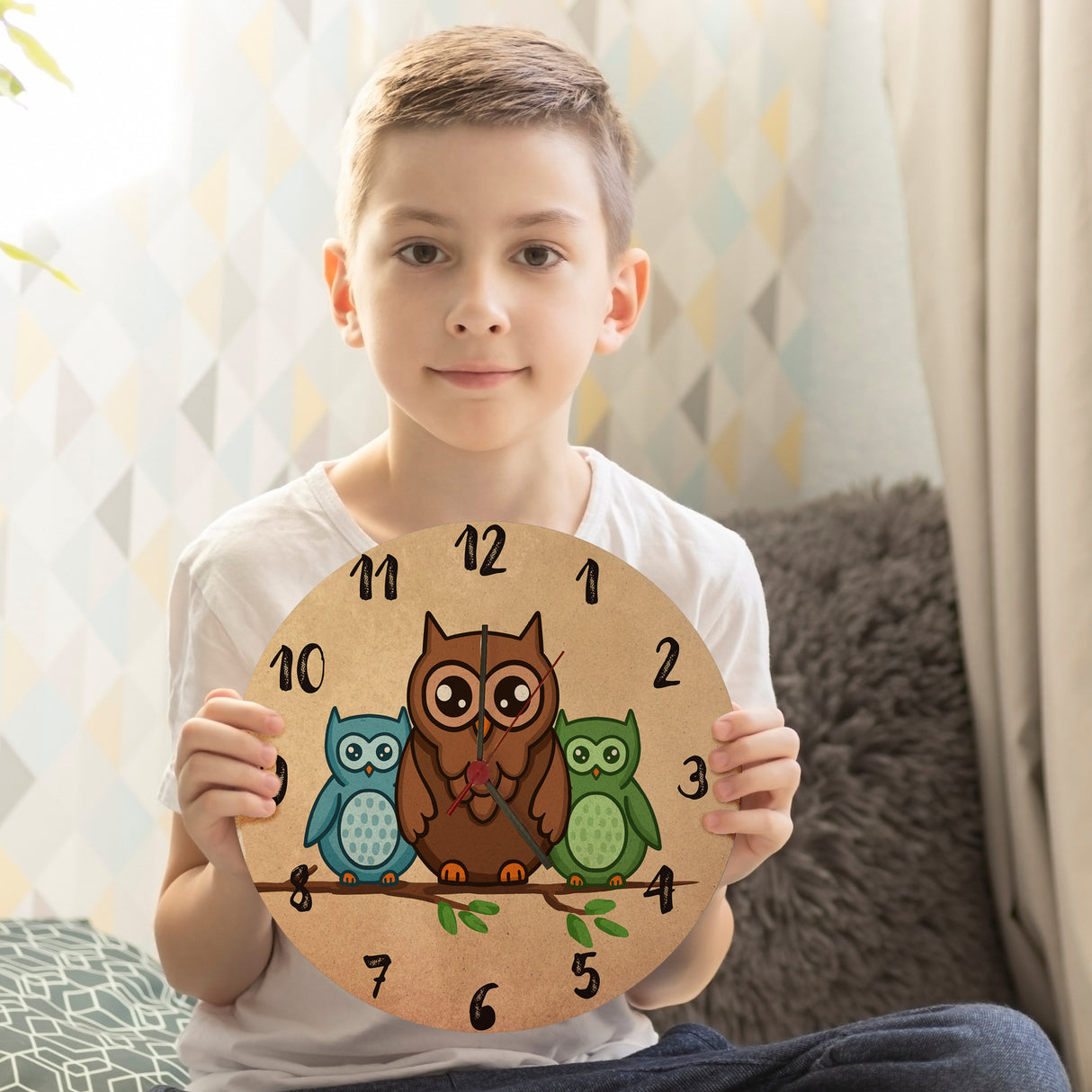 Eulen auf Ast Wanduhr