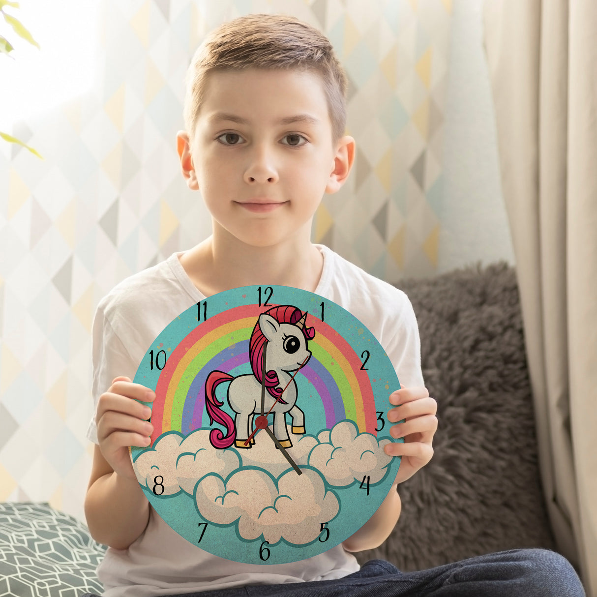 Einhorn mit Regenbogen Mädchen Wanduhr