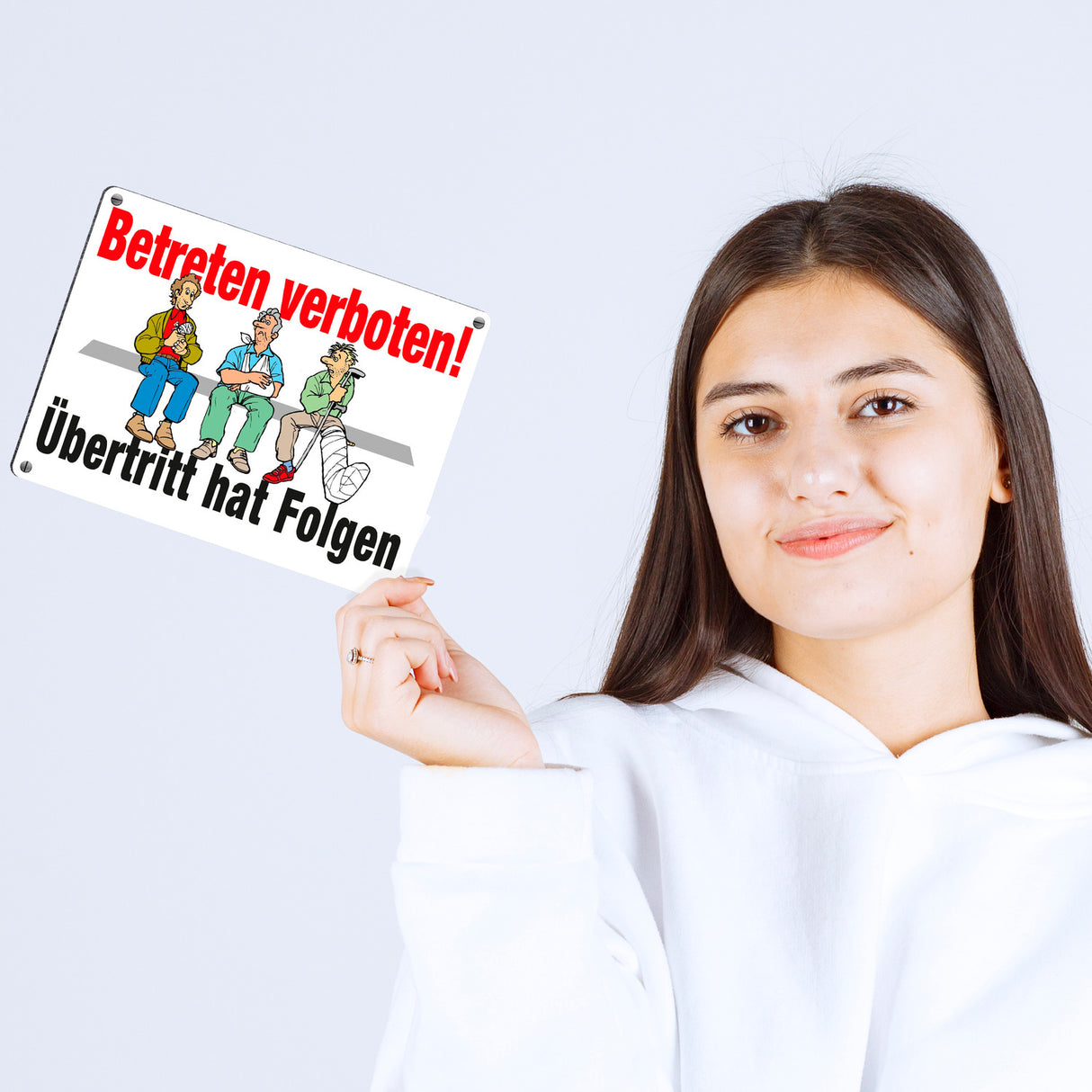 Betreten verboten Metallschild in 15x20 cm mit Spruch Übertritt hat Folgen