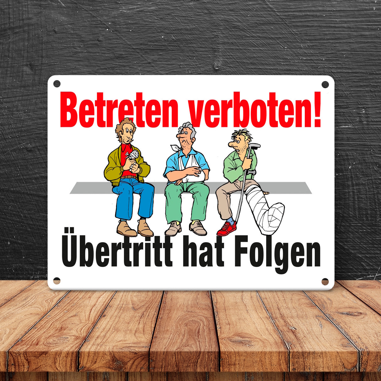Betreten verboten Metallschild in 15x20 cm mit Spruch Übertritt hat Folgen