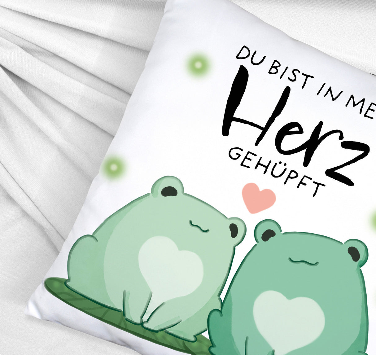 Frosch Kissen mit Spruch Du bist in mein Herz gehüpft
