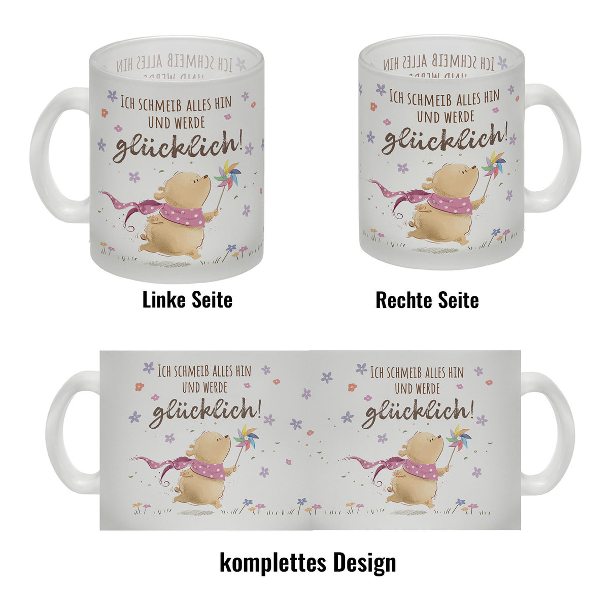Glücklicher Bär Kaffeebecher mit Spruch Ich schmeiß alles hin