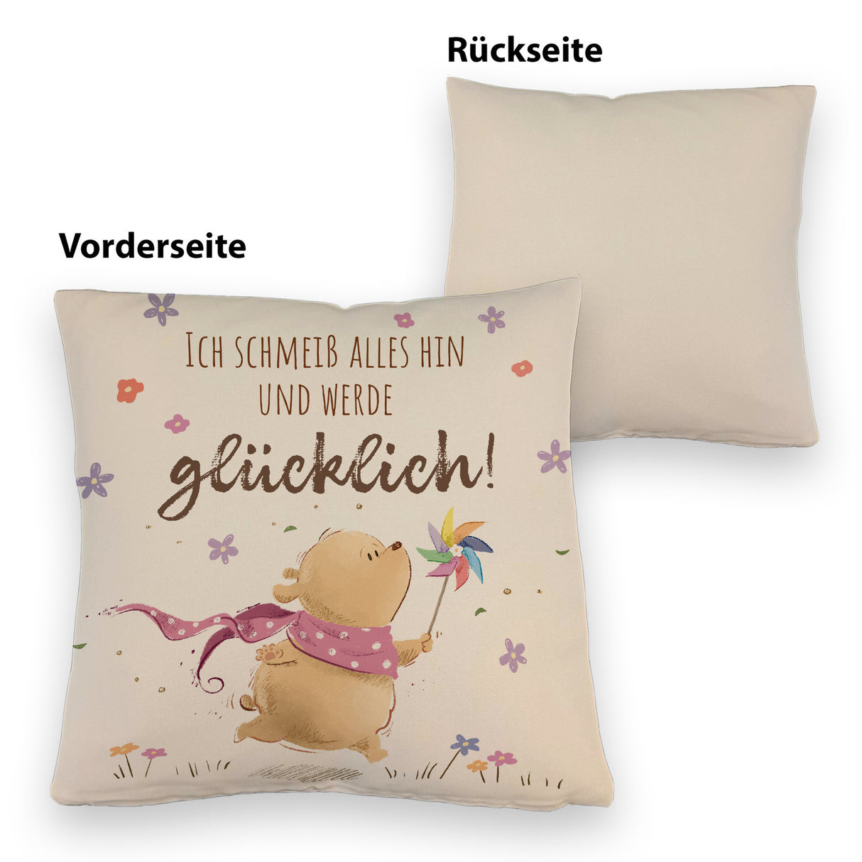 Glücklicher Bär Kissen mit Spruch Ich schmeiß alles hin