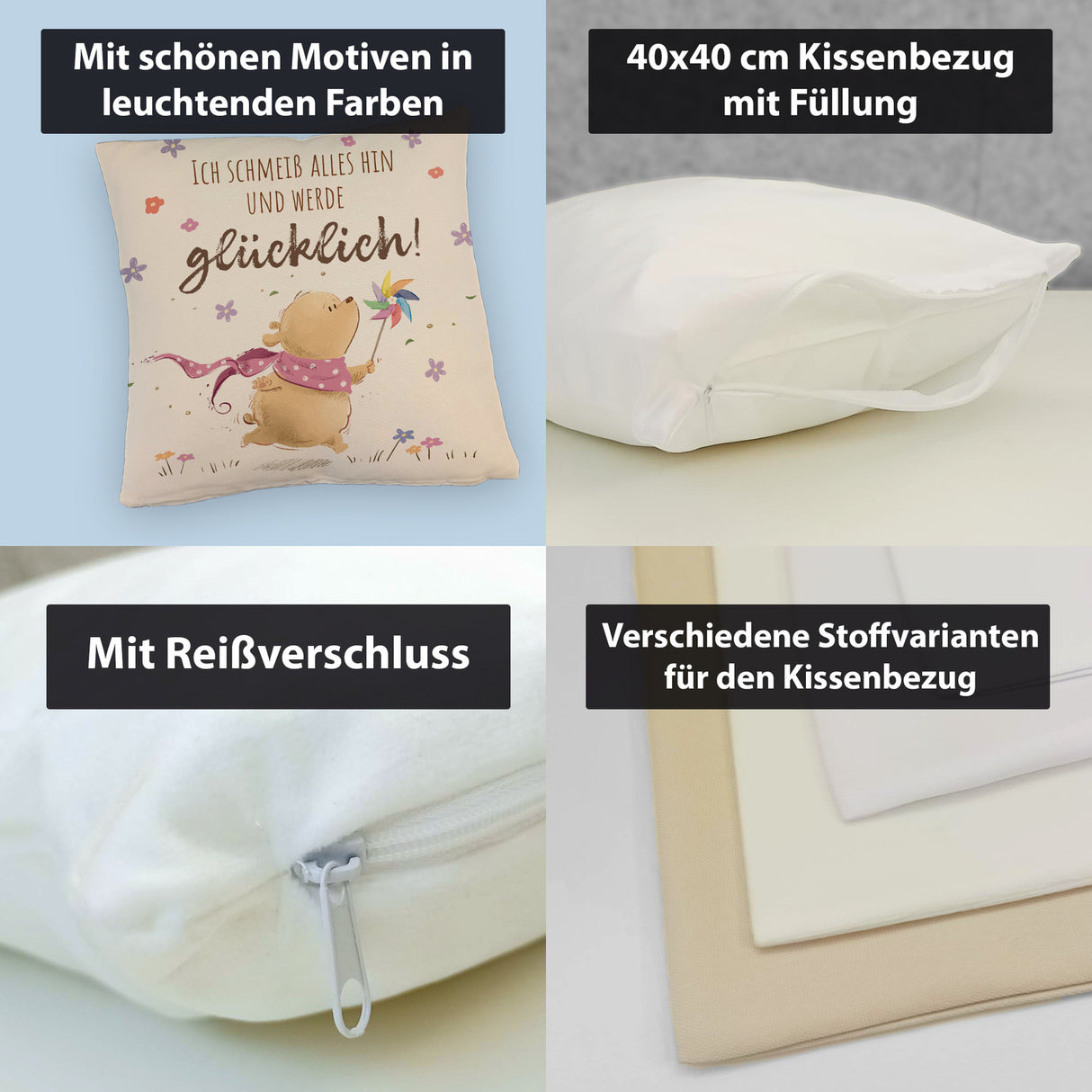Glücklicher Bär Kissen mit Spruch Ich schmeiß alles hin