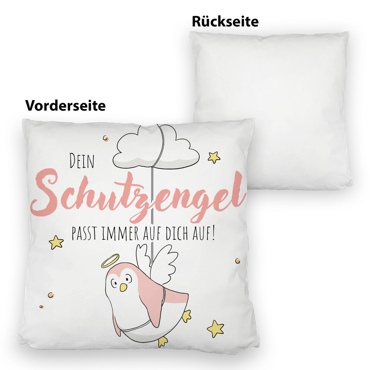 Schutzengel-Pinguin Kissen mit Spruch passe immer auf dich auf