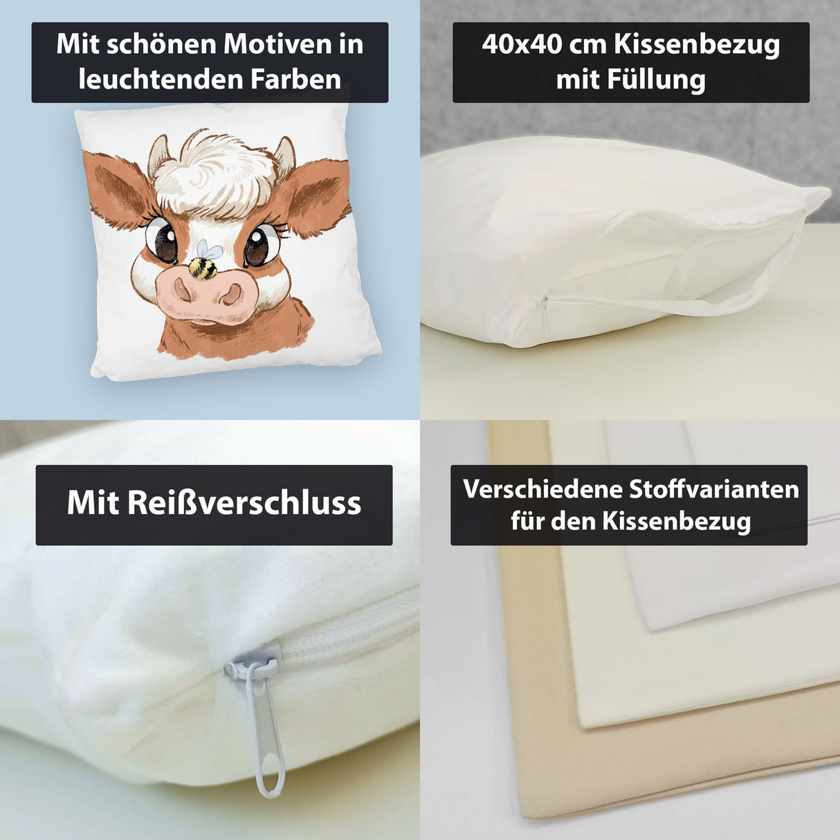 Baby Kuh Kissen mit dicker Hummel