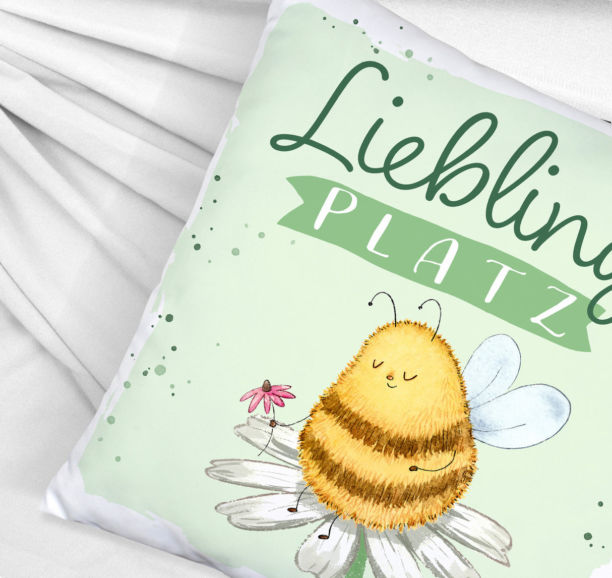 Pummel Biene Kissen mit Spruch Lieblingsplatz