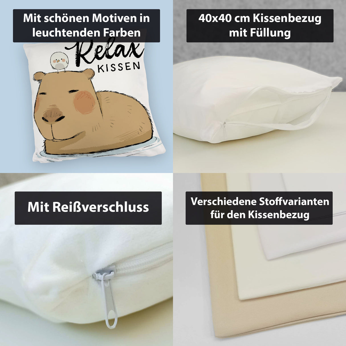 Capybara Kissen mit Spruch Relax Kissen