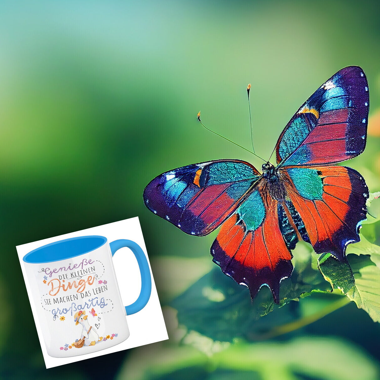 Gans Kaffeebecher mit Spruch Kleine Dinge machen Leben großartig
