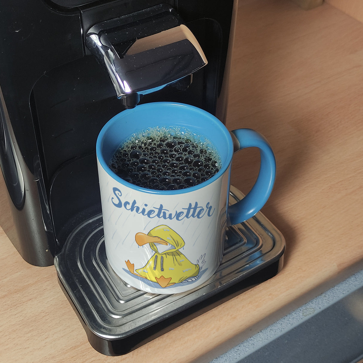 Möwe Kaffeebecher mit Spruch Schietwetter