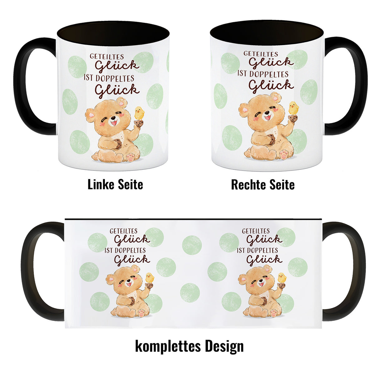 Bär Kaffeebecher mit Spruch Geteiltes Glück ist doppeltes Glück