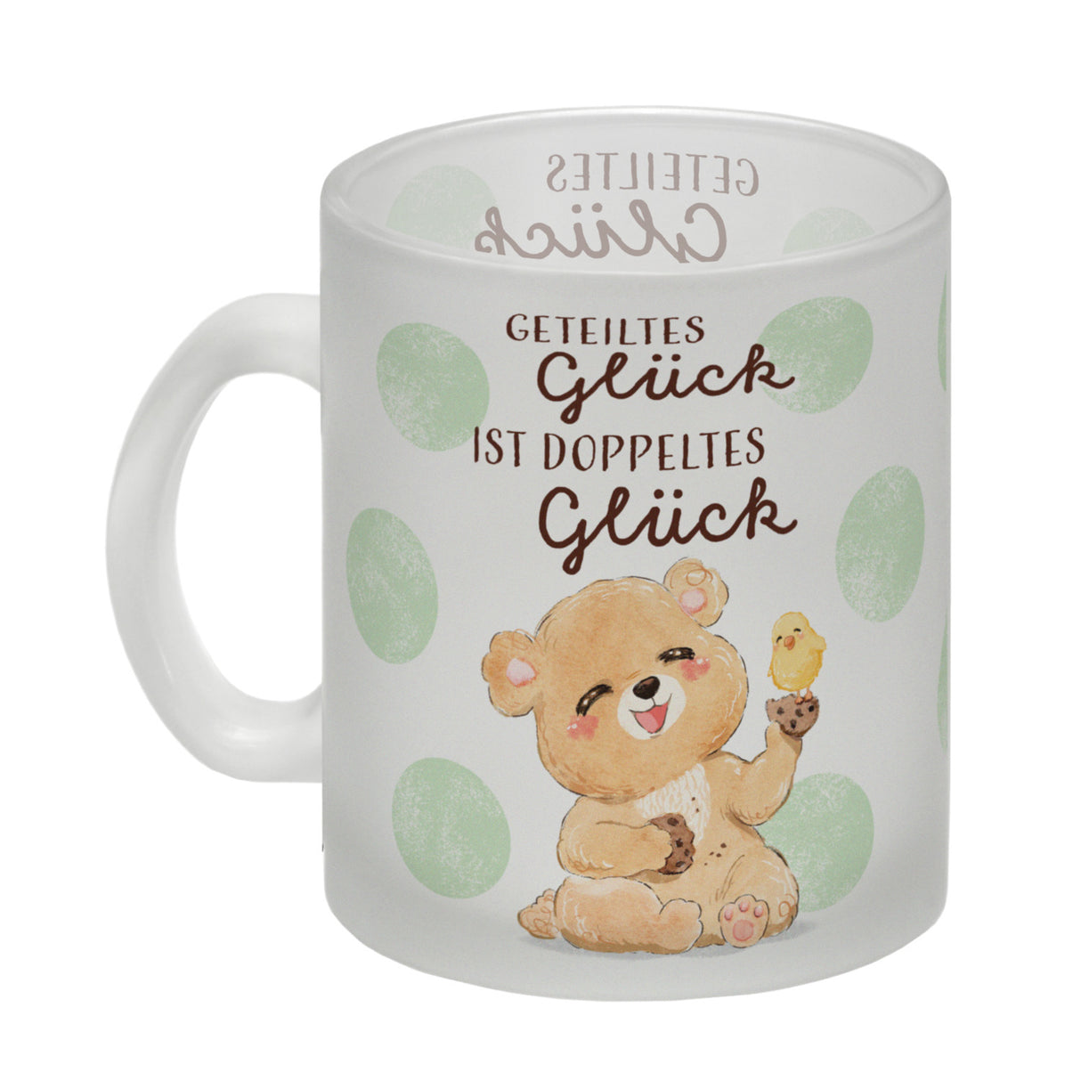 Bär Kaffeebecher mit Spruch Geteiltes Glück ist doppeltes Glück
