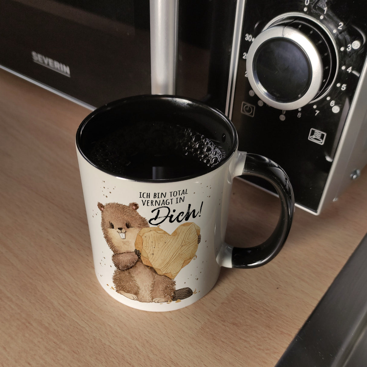 Biber Kaffeebecher mit Spruch Ich bin total vernagt in dich