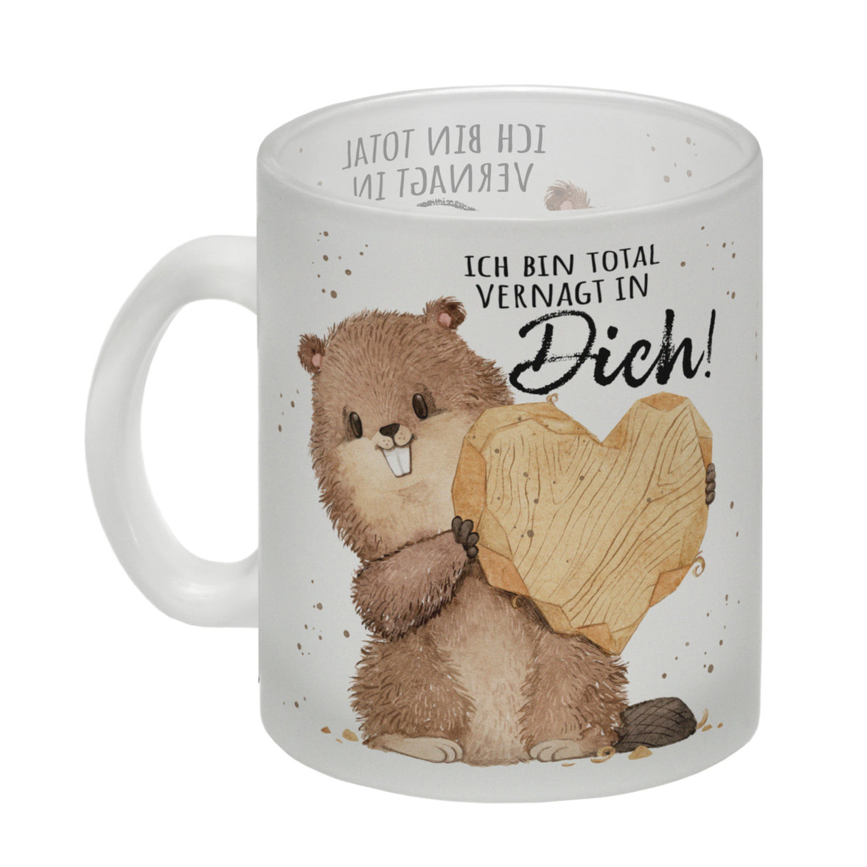 Biber Kaffeebecher mit Spruch Ich bin total vernagt in dich