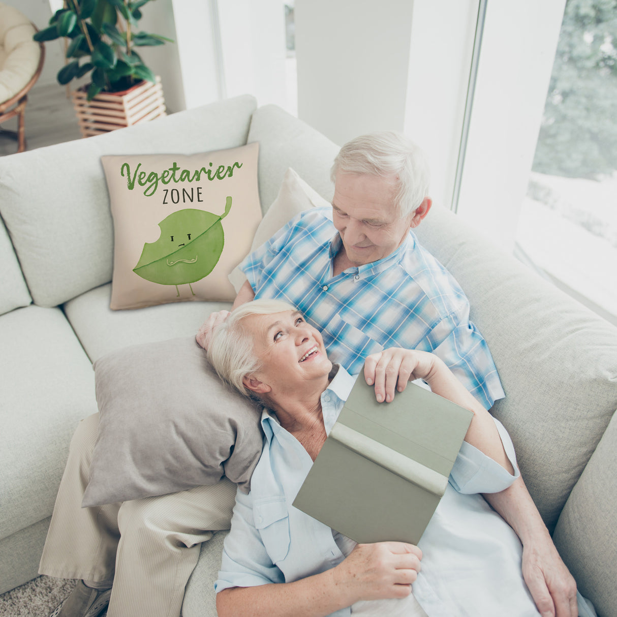 Blatt Kissen mit Spruch Vegetarier Zone