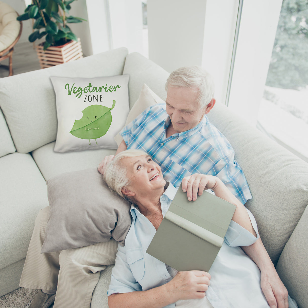 Blatt Kissen mit Spruch Vegetarier Zone