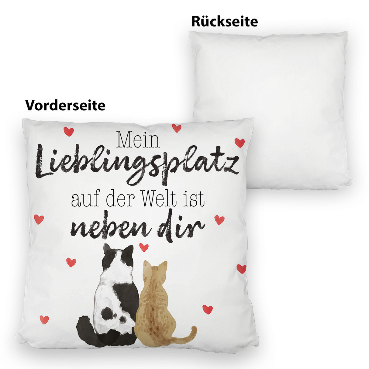 Katzenpaar Kissen mit Spruch Mein Lieblingsplatz ist bei dir