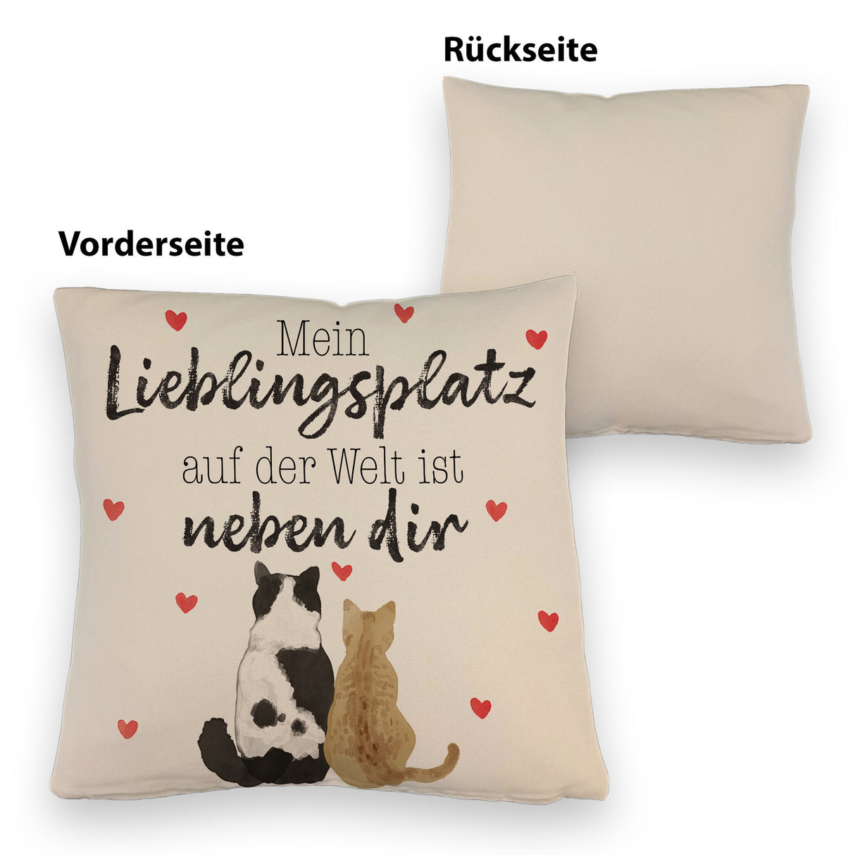 Katzenpaar Kissen mit Spruch Mein Lieblingsplatz ist bei dir