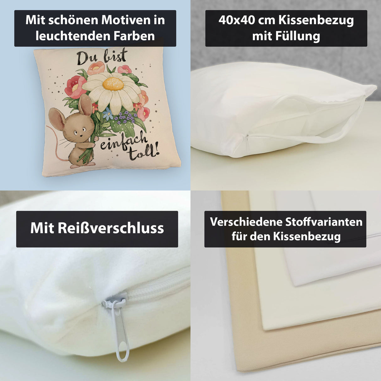 Maus Kissen mit Spruch Du bist einfach toll