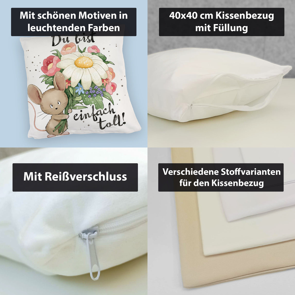 Maus Kissen mit Spruch Du bist einfach toll