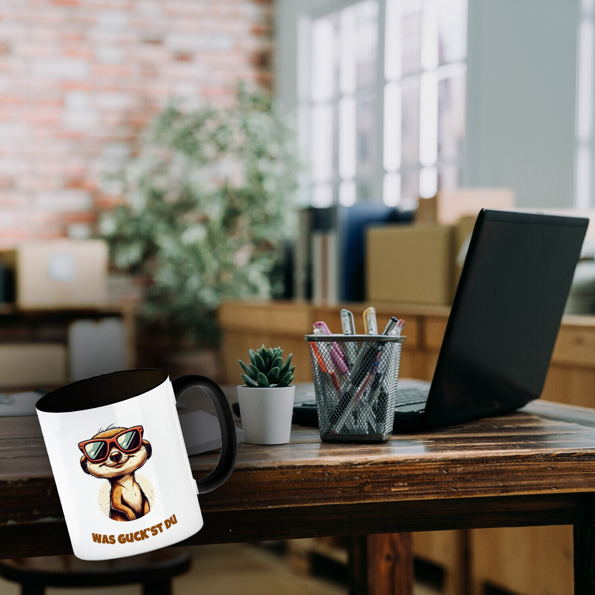 Erdmännchen Geschenke Kaffeebecher mit Spruch Was guckst du
