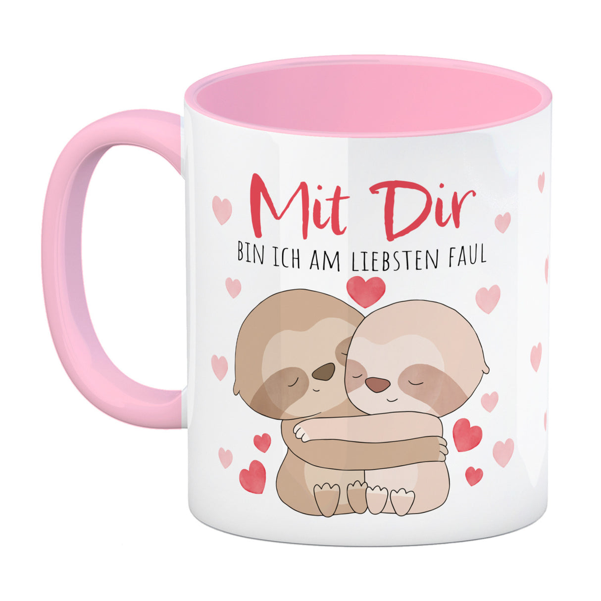 Faultier Paar Kaffeebecher mit Spruch Mit dir bin ich am liebsten faul